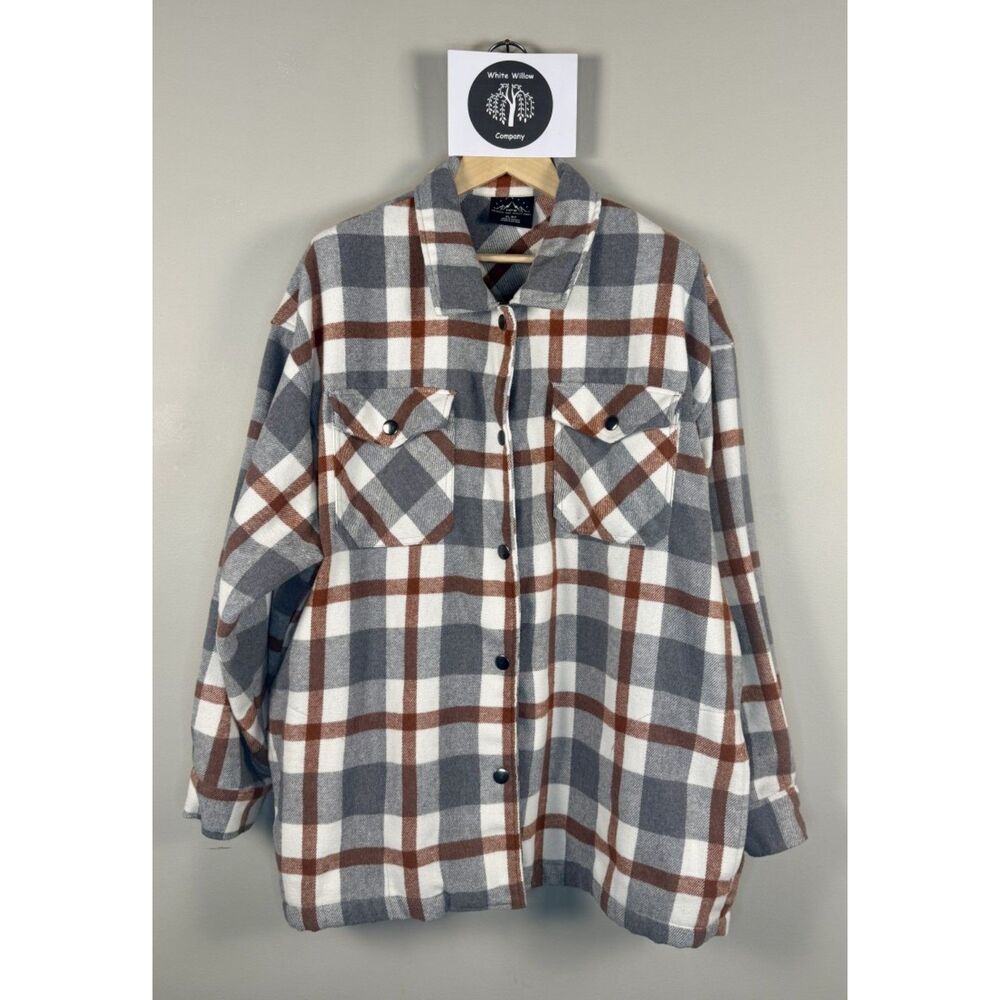 HFX Women's Rust and Gray Plaid Flannel Shacket Size XL